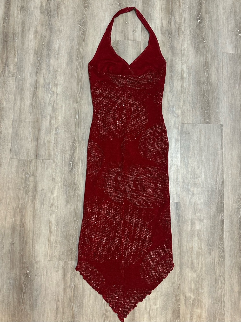 le chateau vintage Y2K Red Halter Evening Sparkle Gown with Sparkle, size small